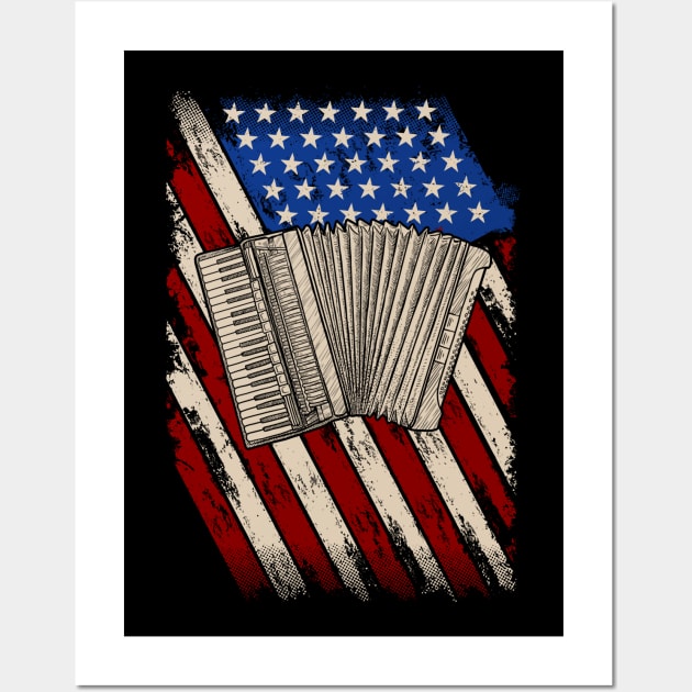 USA American Flag Accordion Musician 4th of July Wall Art by Africanob